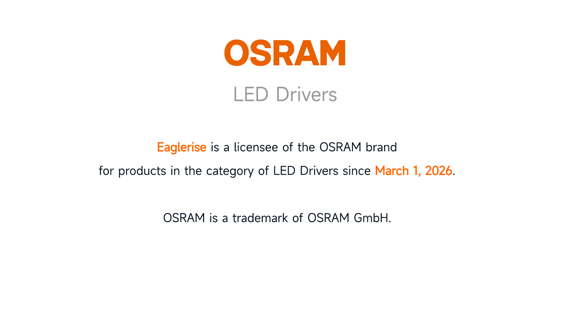 Eaglerise and ams OSRAM Enter Global Brand Licensing Partnership to Expand Presence in General Lighting LED Driver Market